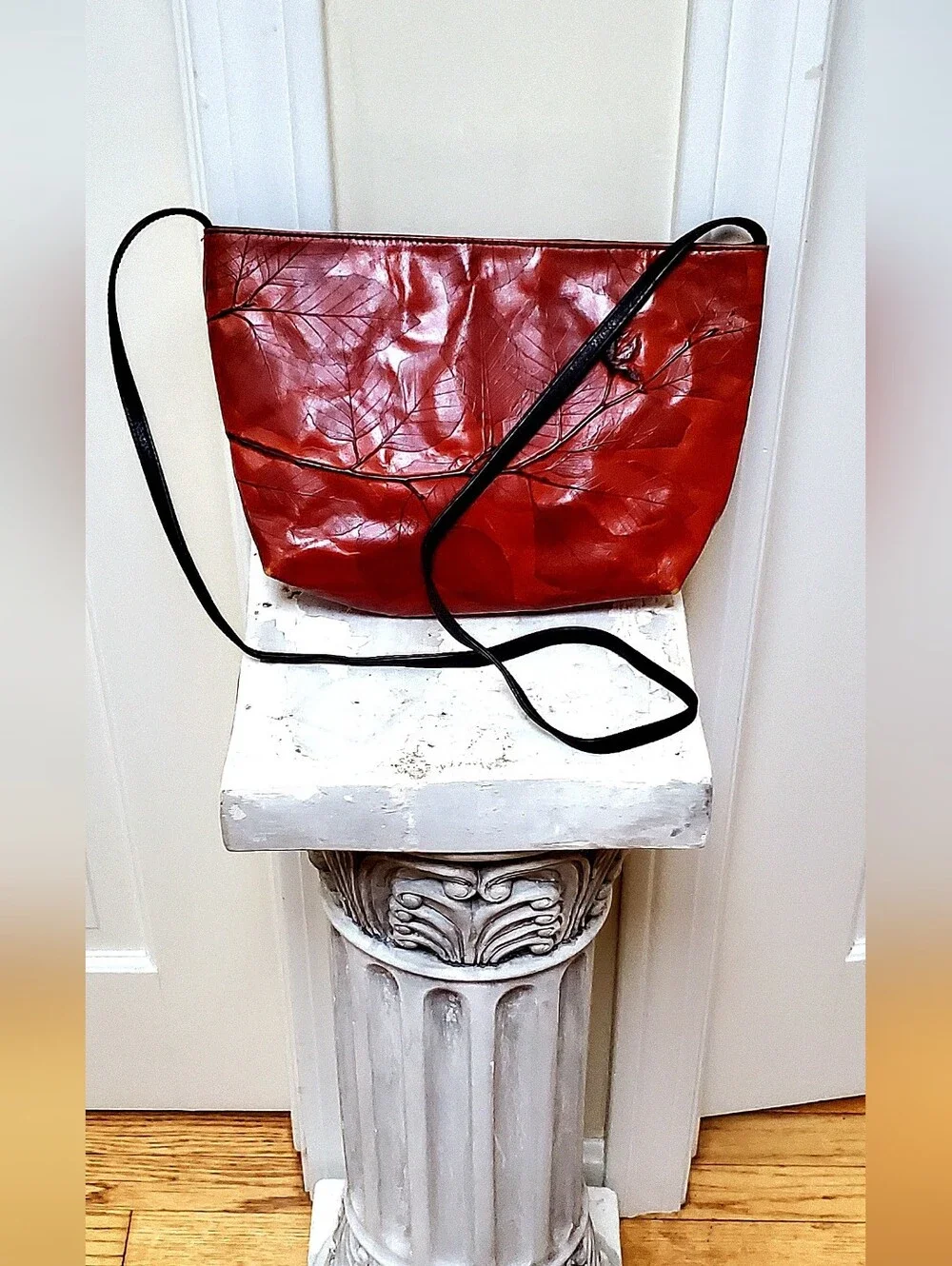 C.L. Whiting Leaf Leather Artisan Collection Red Leather Crossbody Bag